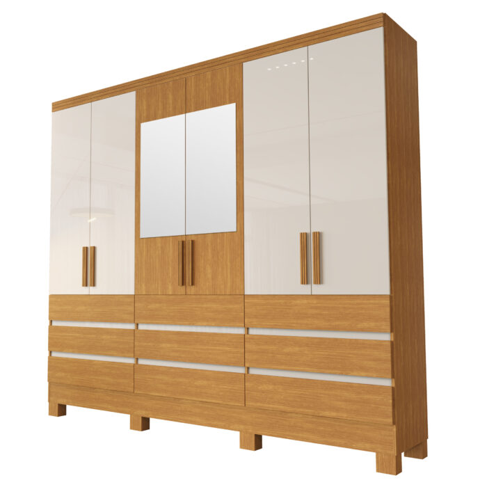 Roupeiro Argélia Nature-OffWhite Composê Espelho FI